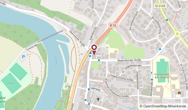 Karte mit dem Standort der Hausarztpraxis Bad Abbach, Oberndorfer Straße 2, 93077 Bad Abbach